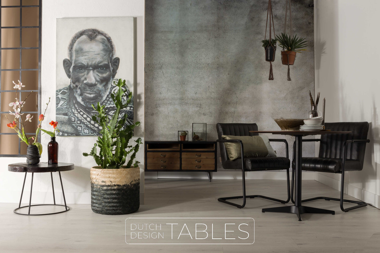 Stoel Dutchbone Stitched Cognac armchair Dutch Design Tables